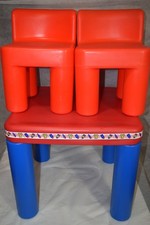 Vintage Little Tikes Tykes 2 Chunky Chairs Kid Child Size Table Set Red Blue GUC Vintage Little Tikes Tykes 2 Chunky Chairs Kid Child Size Table Set Red Blue GUC - Image 1