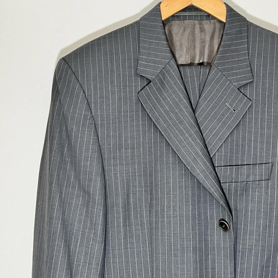 Men’s Suit Size 42L Pants 36Wx36L Milano Italy Super 140s 2PC Gray Stripe Suit - Image 3 of 4