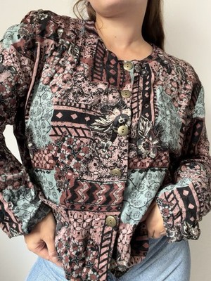 Vintage 90s Made in France Boho Ethnic Patchwork Jacket Blazer Women L