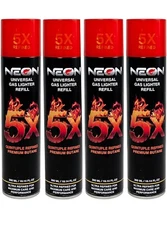 4 Can Neon 5X Refined Butane Lighter Gas Fuel Refill 300 mL 10.14 oZ Cartridge