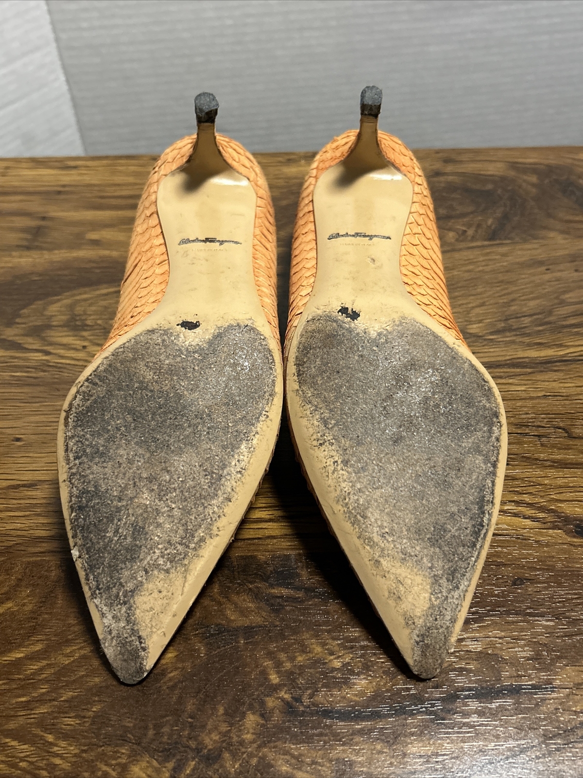 VTG Salvatore Ferragamo Susi Python Pattern Orang… - image 12