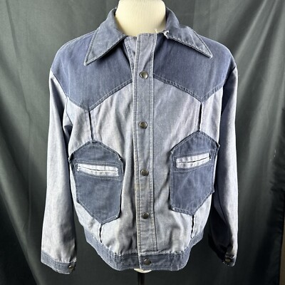 【Vintage】DENIM COAT / JACKET Vintage 70s Blue Denim Snap Front Point Collar Jacket
