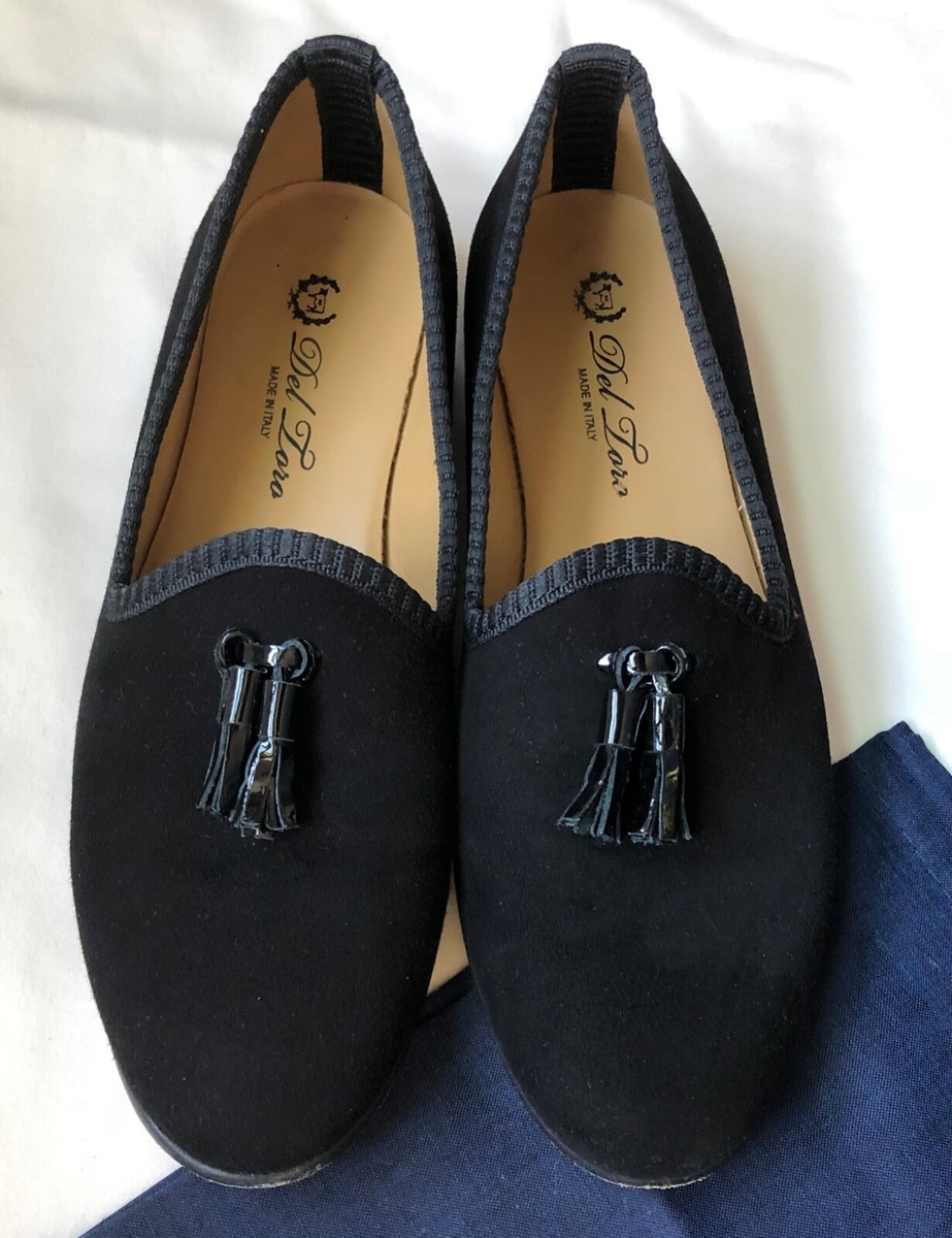 Del Toro Vero Cuoio Black Suede Slipper w Tassel Shoes Slip 