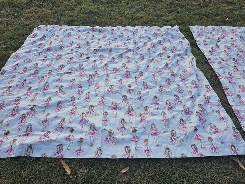 Extra Thick Ballerina Doll Black Out Curtains X 2 Vintage All Over Pattern Child - Picture 7 of 10