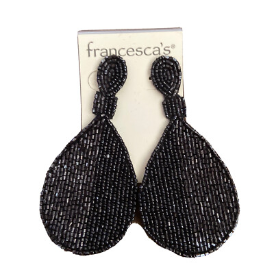 Francesca's Large Black Seedbead Oval Drop Pierced Earrings
