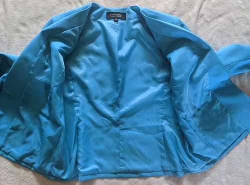Evan Picone Blazer Women 14 Teal Black Label Collarless Long Sleeves Polyester - Picture 8 of 12