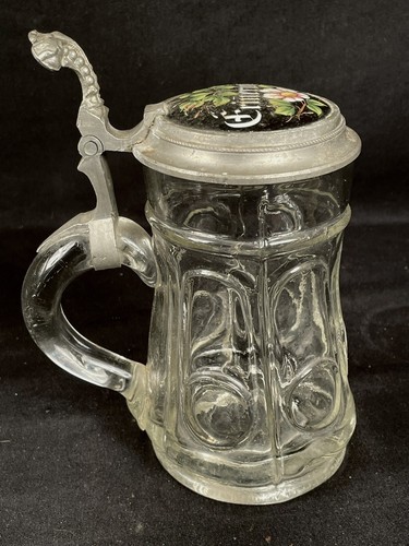 ••Antique 1800s German Beer Stein w Pewter/Porcelain Lid - Erinerung - Memorial - Picture 6 of 15