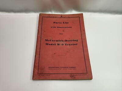 1941 Parts List International Harvest Co.  W-9 Tractors McCormick-Deering