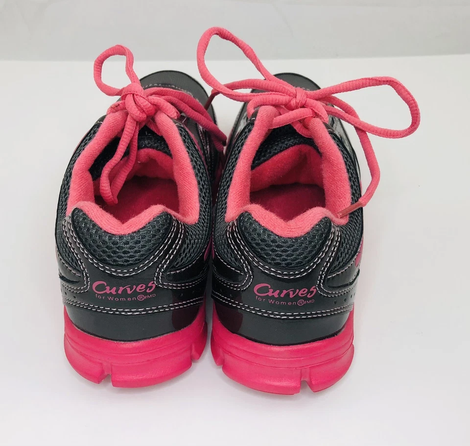 Curves Women Dark Gray Pink Athletic Sneakers Lace Up Running Shoes Size 8 - Image 3 of 4