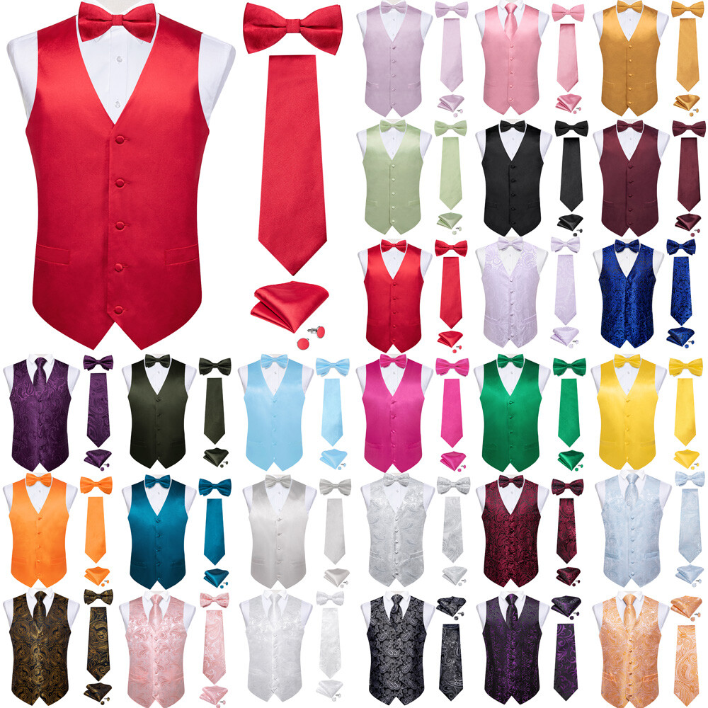 Vest Mens Slik Vest Formal Dress New Tuxedo Suit Tie And Bowtie Waistcoat Set-image