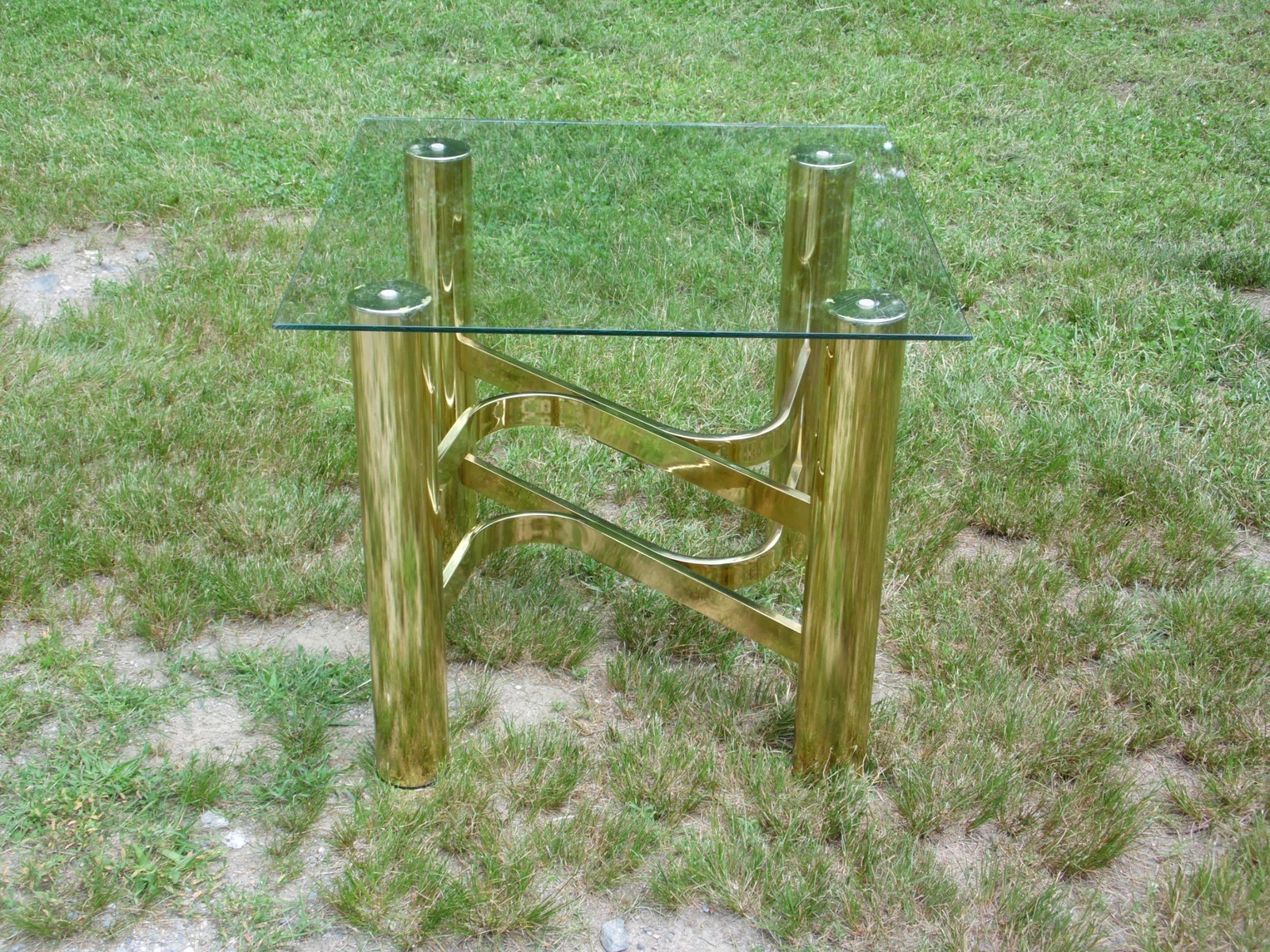 Vintage Mid Century Modern Brass & Glass End Table eBay