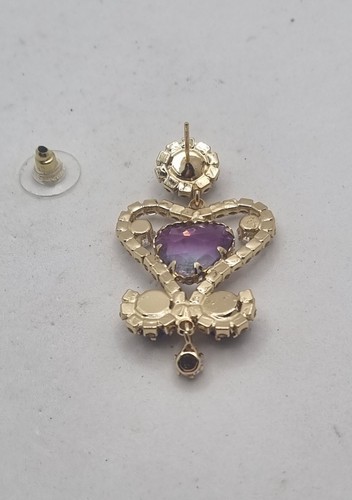 ORECCHINI DA SERA brillanti con cuore in cristallo viola e strass, - Foto 2 di 6