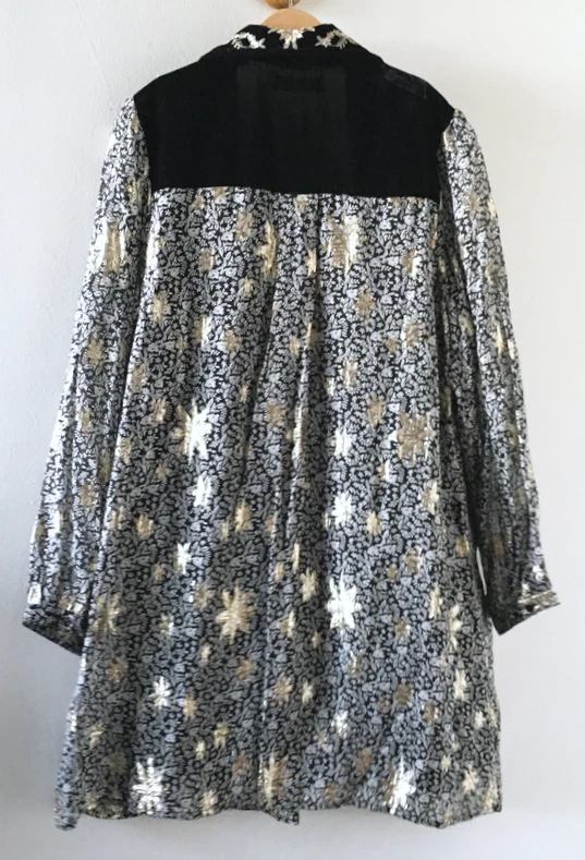 Zara Girls Dress 13-14 Black Gold Metallic Embroidery Ditsy Floral Velour Collar - Image 3 of 4