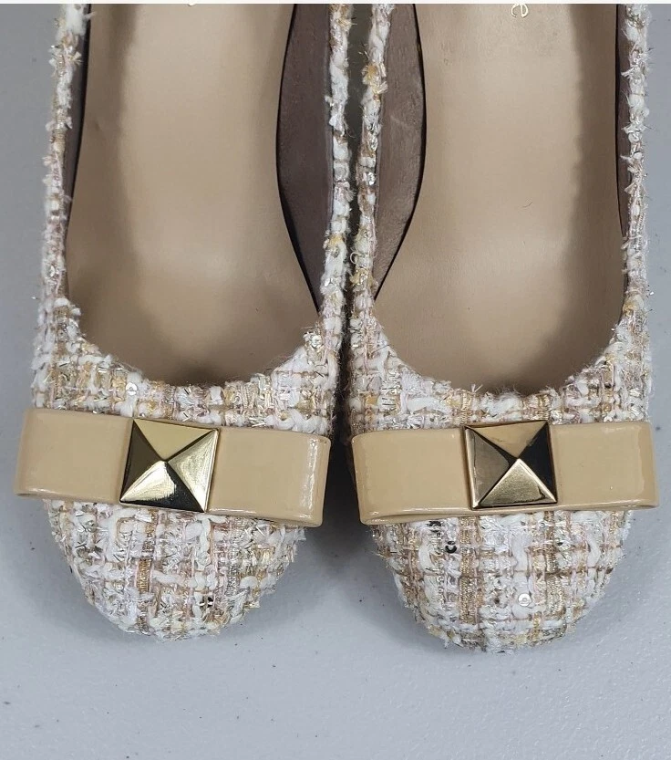 Kate Spade pumps heels Sze 5 M tweed Glitter Tan wedding cocktail shoes sequin - Image 3 of 4