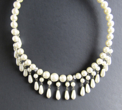 Pearl Bead Necklace Choker VINTAGE NECKLACE CHOKER FAUX PEARLS (D3)