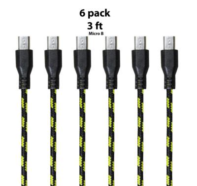 6-Pack 3 Ft Sync data charging Nylon Braided USB 2.0 A Male to Micro B Cable