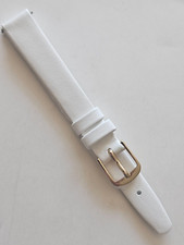12mm - White Genuine Leather Watch Band - Gold Buckle / Pins Included