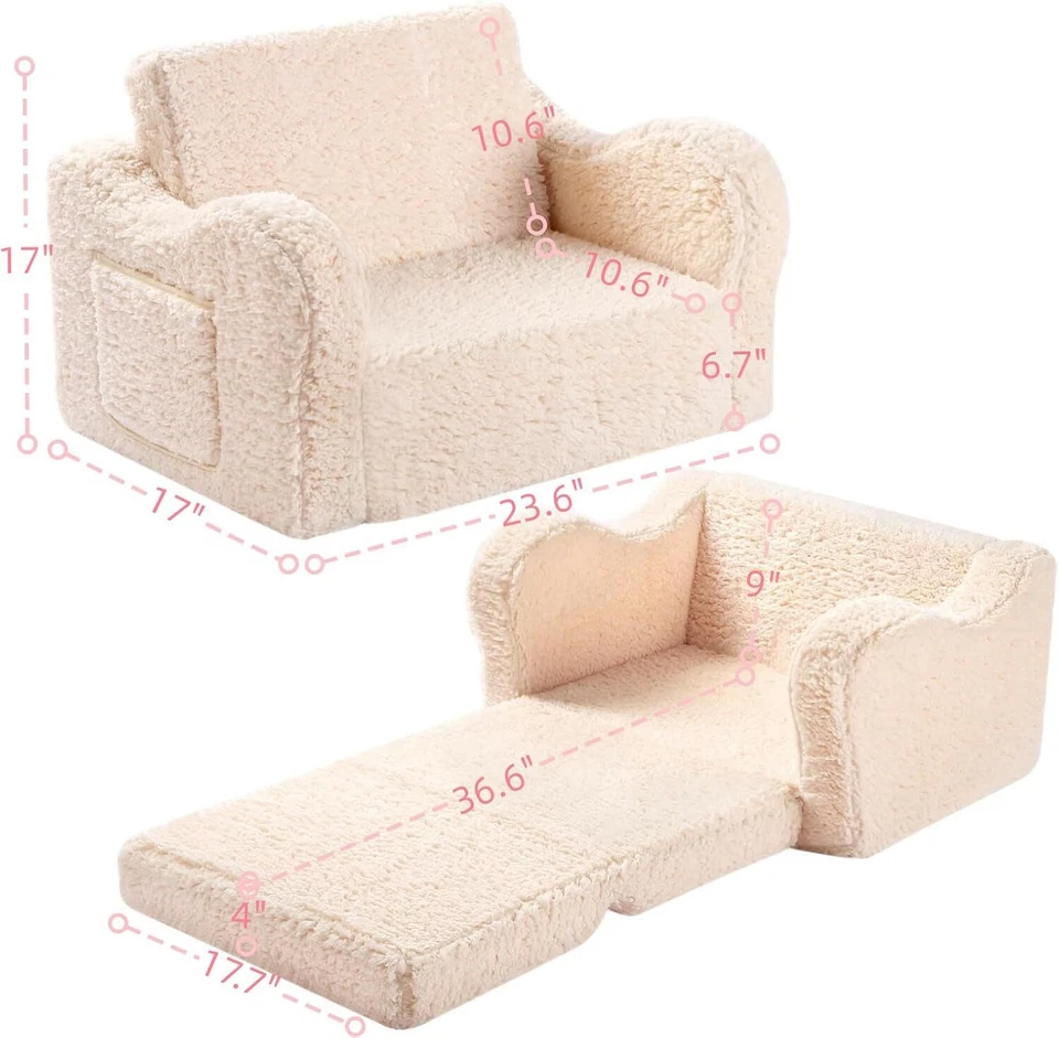 Silla para niños pequeños, silla plegable 2 en 1 para niños pequeños, convierte sofá en reclinable Foto 3 de 4