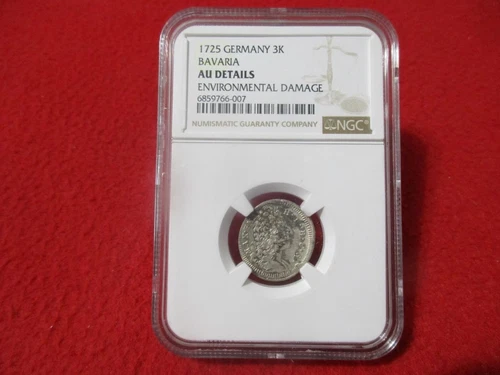 Germany 1725 Bavaria Silver 3 Kreuzer  NGC AU Details Env Damage          #T6362