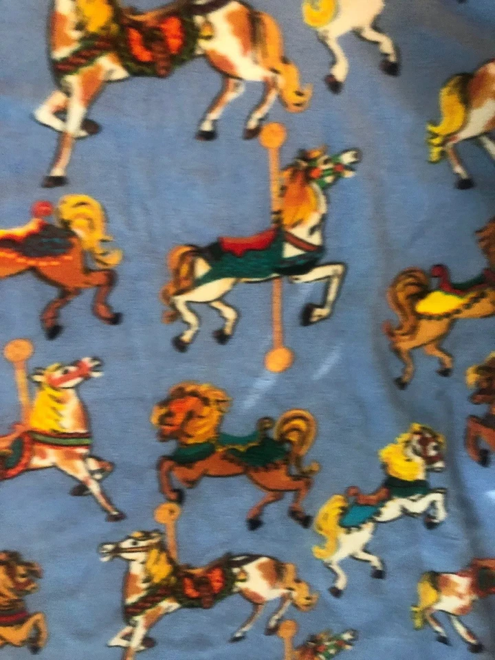 Carousel Horses Hand tied fleece throw blanket Blue With Turquoise - Image 4 of 4