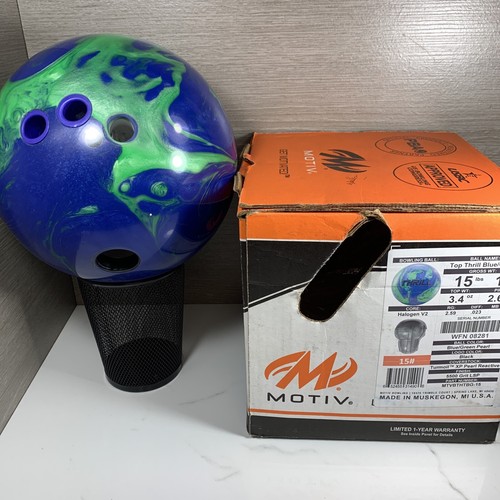 Motiv Top Thrill Bowling Ball 15lb Blue Green 4 Hole eBay