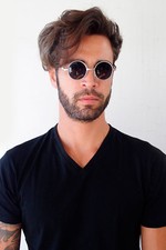 small round silver sunglasses retro Victorian Goth Steampunk Hi Tek black lens