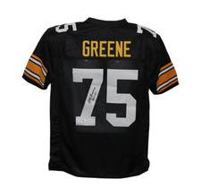 Camiseta deportiva Joe Greene autografiada/firmada estilo profesional negra XL HOF BAS 31148