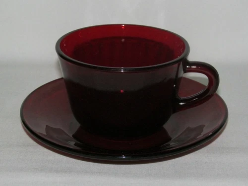 Anchor Hocking Glass ROYAL RUBY Red Round Cup and Saucer Set