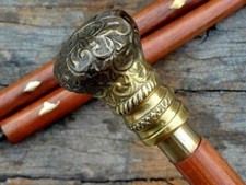 Antique Brass Designer Head Handle Wooden Walking Stick Vintage Shaft Cane Gift