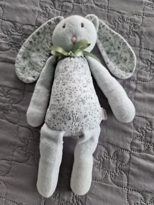 Doudou Lapin Blanc Fleurs Grises 20 Cm  Marque Inconnue Grelot - Photo 1/2