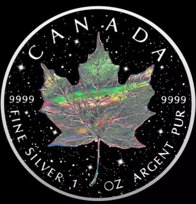   HOLO DIAMOND DUST Maple Leaf 1oz Silver Coin 5$ Canada  2025  