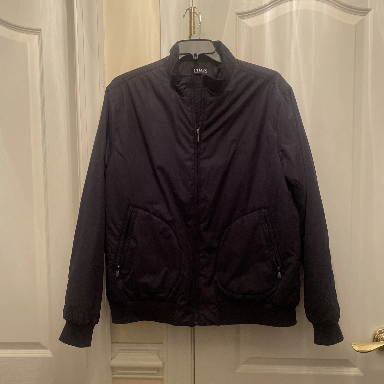 RALPH LAUREN CHAPS Navy Stand Collar Windbreaker Jacket XL lcsr $90