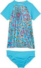 Nike 273456 Butterfly Short Sleeve Top Swim Set Chlorine Blue XL 18-20 Big Kid