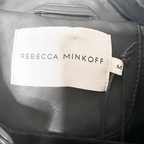 NWT REBECCA MINKOFF Cropped Snap Front Leather Jacket Women M Black MSRP$458 - Picture 6 of 8