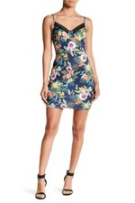 Romeo & Juliet Couture MEDIUM Navy Floral Open Back Dress $208 Stretch Fabric