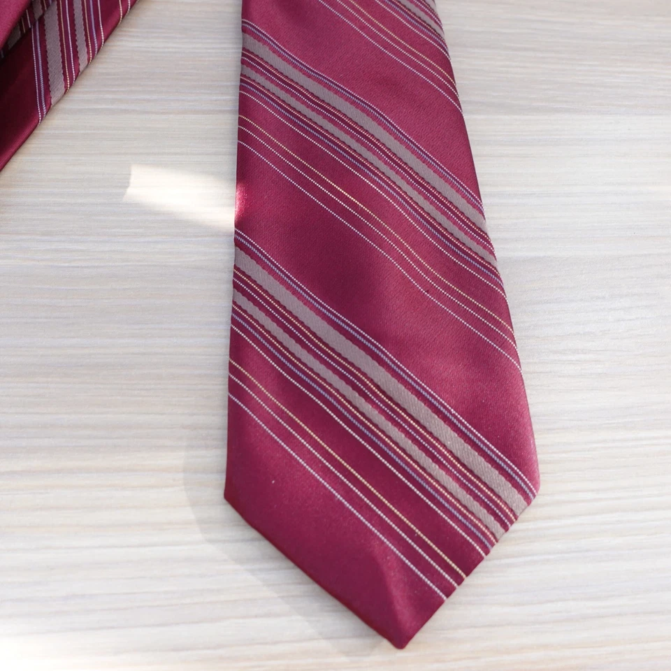 Corbata de cuello vintage Brittania para hombre roja borgoña rep rayas clásica boda granate Foto 3 de 4
