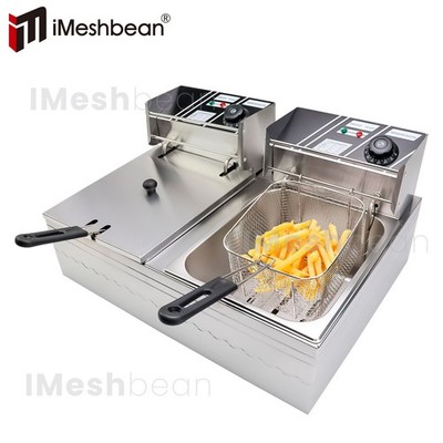 6500W 6L+6L Commercial Electric Deep Fryer Dual Tank Restaurant Stainless Steel