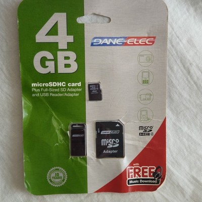 Dane-Elec 4GB microSDHC Card with Full-Sized SD Adapter and USB Reader/Adapter