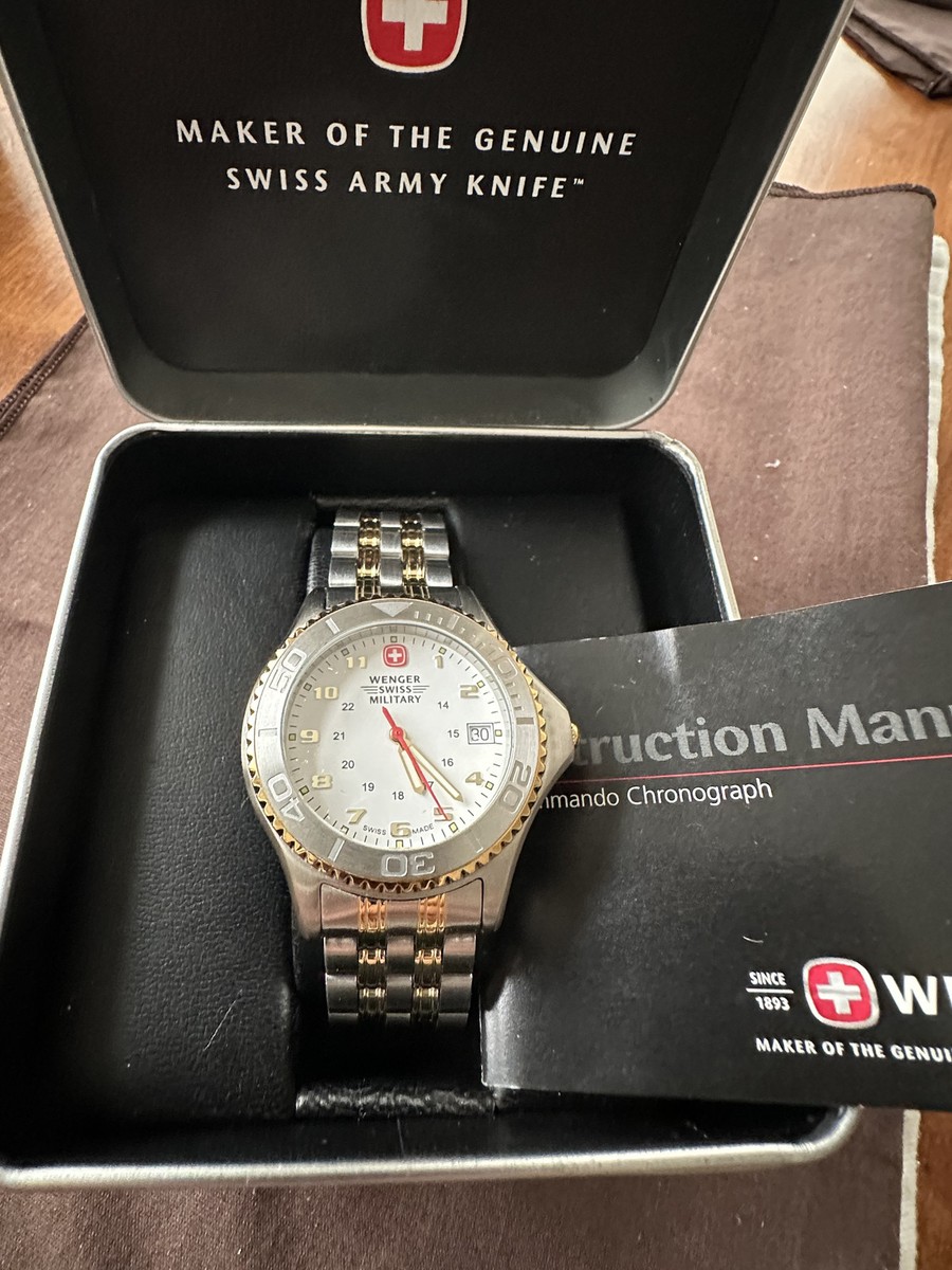 NEW! Vintage WENGER SWISS MILITARY Watch Two Tone Band W/ Box