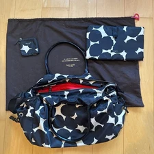 m1211 kate spade New York Mothers Bag Boston Tote Black Beige Red Liner Excelle