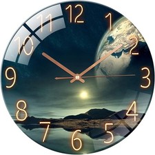 Glass Wall Clock 12 Inch Silent Non Ticking Round Wall Clocks for Living Room Be
