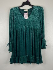 New In Collection Women Large Green Babydoll Dress Leopard Print Velvet Feel