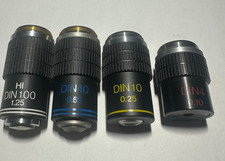 Lot of 4 Swift Microscope Objectives DIN 4 / DIN 10 / DIN 40 / HI DIN100