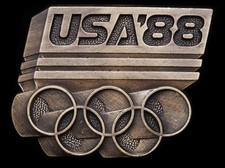IA01125 VINTAGE 1988 CUT-OUT USA '88 OLYMPICS BRASSTONE BUCKLE