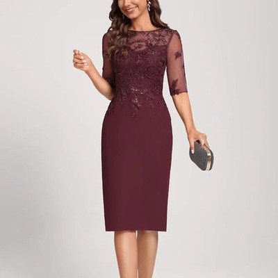 Elegant Mother of The Bride Dresses Customized Scoop Neck Sheath Half Sleeve