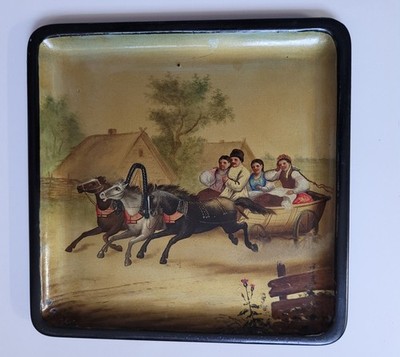 vintage russisches lacktablett troika