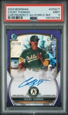 2023 BOWMAN CHROME PRSPCT AUTOS PURPLE REFRACTOR COLBY THOMAS 85/250 PSA 9 AUTO