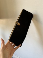 Vintage Harry Levine HL USA Black Satin Evening Clutch Purse 1950s