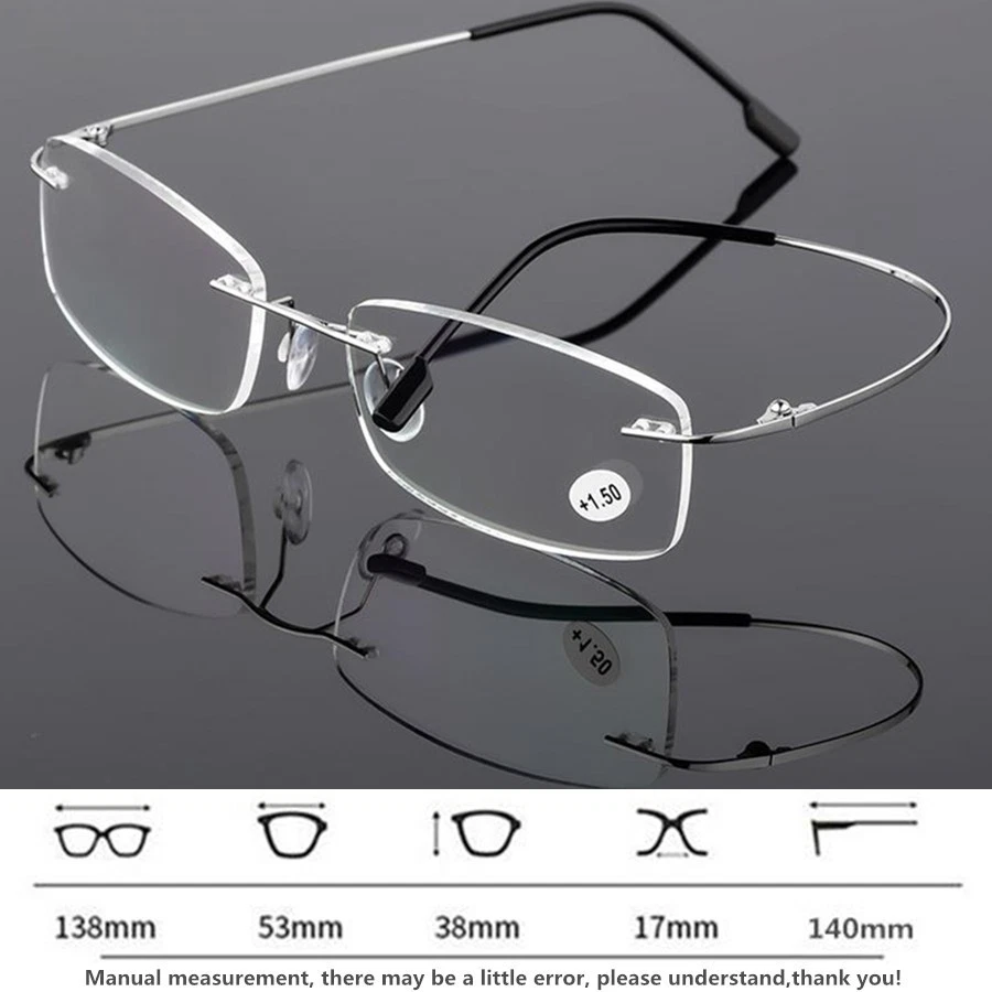 Lector de gafas de lectura sin montura gafas flexibles de titanio +1,0 1,5 2,0 2,5 3 4,0 Foto 3 de 4
