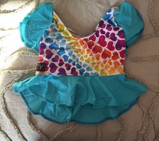 NWOT Kandi Kouture Dancewear CROP TOP child large rainbow HEARTS flutter sleeves